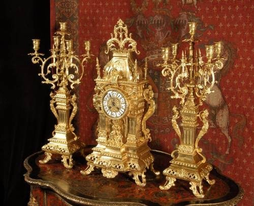 fig 1. Large and Magnificent Gothic Clock Set - Japy Freres